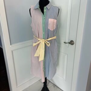 J. Crew Pink and Blue Sleeveless Polo Collar Sundress